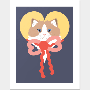 Ragdoll Cat and Ribbon Bow Posters and Art